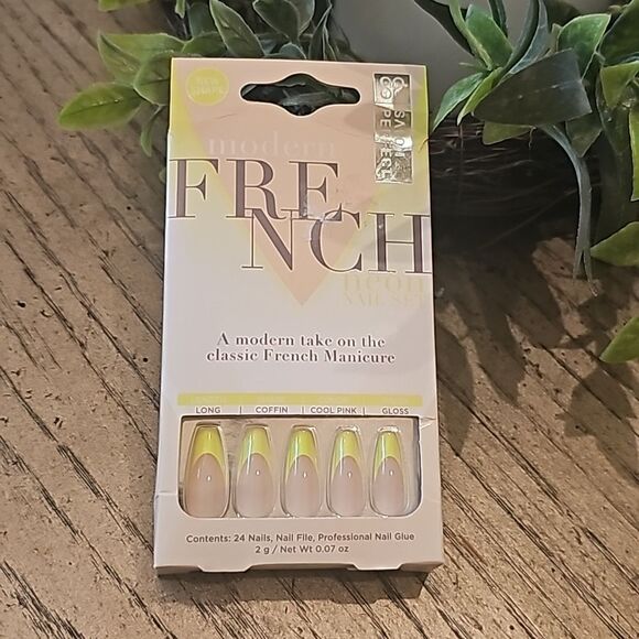 Neon French tip NWT coffin long cool.pink gloss - Picture 5 of 5